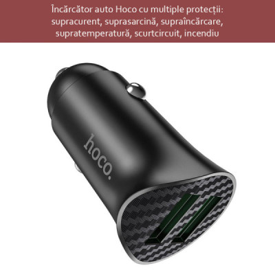 Incarcator Auto 2x USB QC3.0, 18W - Hoco (Z39 Farsighted) - Black - 5