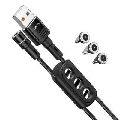 Cablu de Incarcare USB-A la Lightning, Type-C, Micro-USB 20W, 2.4A, 1.2m - Hoco Sunway (U98) - Black - 1