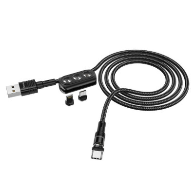 Cablu de Incarcare USB-A la Lightning, Type-C, Micro-USB 20W, 2.4A, 1.2m - Hoco Sunway (U98) - Black - 3