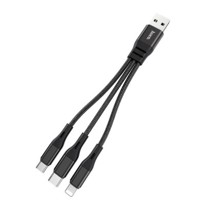 Cablu de Incarcare 3in1 USB-A la Lightning, Type-C, Micro-USB 12W, 2.4A, 0.25m - Hoco Harbor (X47) - Black - 2