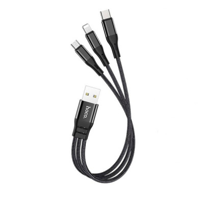 Cablu de Incarcare 3in1 USB-A la Lightning, Type-C, Micro-USB 12W, 2.4A, 0.25m - Hoco Harbor (X47) - Black - 3