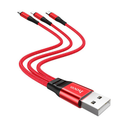 Cablu de Incarcare 3in1 USB-A la Lightning, Type-C, Micro-USB 12W, 2.4A, 0.25m - Hoco Harbor (X47) - Black - 5