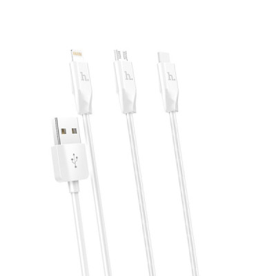 Cablu de Incarcare 3in1 USB-A la Lightning, Type-C, Micro-USB 2.4A, 1m - Hoco (X1) - White - 1