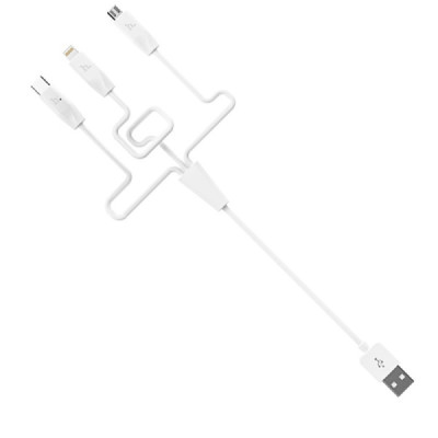 Cablu de Incarcare 3in1 USB-A la Lightning, Type-C, Micro-USB 2.4A, 1m - Hoco (X1) - White - 2