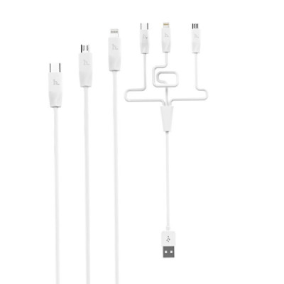Cablu de Incarcare 3in1 USB-A la Lightning, Type-C, Micro-USB 2.4A, 1m - Hoco (X1) - White - 3