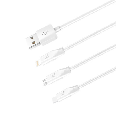 Cablu de Incarcare 3in1 USB-A la Lightning, Type-C, Micro-USB 2.4A, 1m - Hoco (X1) - White - 4