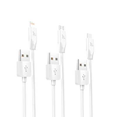 Cablu de Incarcare 3in1 USB-A la Lightning, Type-C, Micro-USB 2.4A, 1m - Hoco (X1) - White - 5