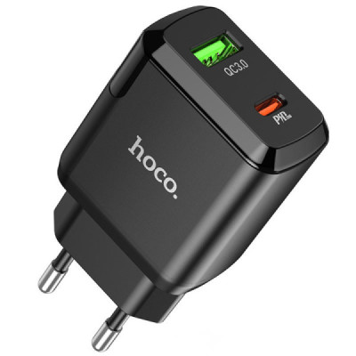Incarcator Priza USB-A, Type-C, Q.C 3.0, PD 20W, 3A + Cablu Type-C - Hoco Favor (N5) - Black - 2