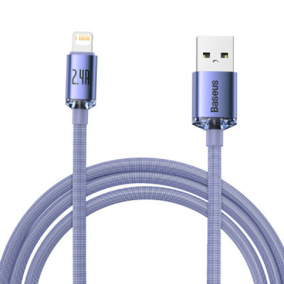 Cablu de Date USB la Lightning 2.4A, 1.2m - Baseus Crystal Shine (CAJY000005) - Purple - 1