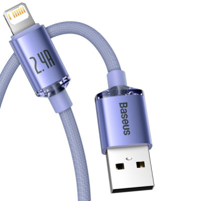Cablu de Date USB la Lightning 2.4A, 1.2m - Baseus Crystal Shine (CAJY000005) - Purple - 2