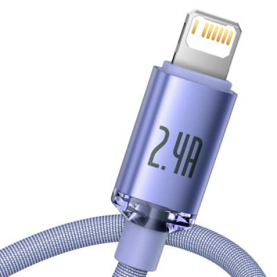 Cablu de Date USB la Lightning 2.4A, 1.2m - Baseus Crystal Shine (CAJY000005) - Purple - 3