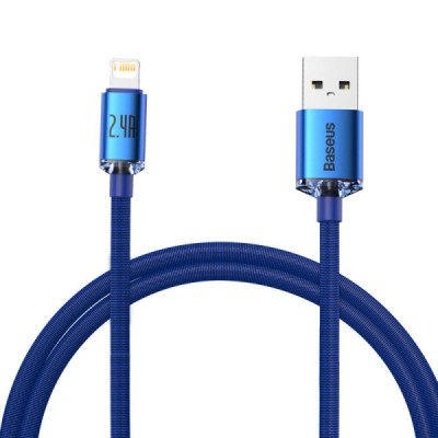 Cablu de Date USB la Lightning 2.4A, 2m - Baseus Crystal Shine (CAJY000103) - Blue - 1
