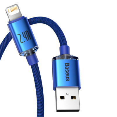 Cablu de Date USB la Lightning 2.4A, 2m - Baseus Crystal Shine (CAJY000103) - Blue - 2