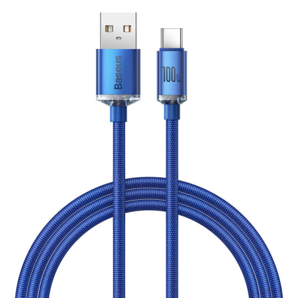 Cablu de Date USB la Type-C 100W, 1.2m - Baseus Crystal Shine (CAJY000403) - Blue