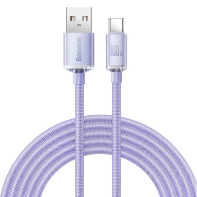 Cablu de Date USB la Type-C 100W, 1.2m - Baseus Crystal Shine (CAJY000405) - Purple - 1