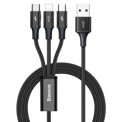 Cablu de Date USB la Type-C, Lightning, Micro-USB 3.5A, 1.2m - Baseus Rapid Series (CAJS000001) - Black - 1