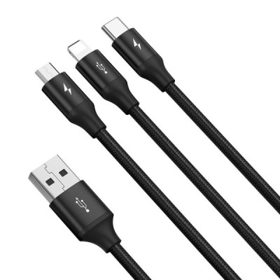 Cablu de Date USB la Type-C, Lightning, Micro-USB 3.5A, 1.2m - Baseus Rapid Series (CAJS000001) - Black - 2