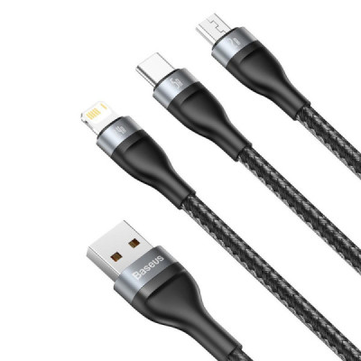 Cablu de Date USB la Lightning, Micro-USB, Type-C 66W, 1.2m - Baseus Flash Series (CA1T3-G1) - Gray - 6
