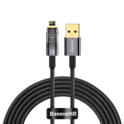 Cablu de Date USB la Lightning 2.4A, 2m - Baseus Explorer Auto Power-Off (CATS000501) - Black - 1