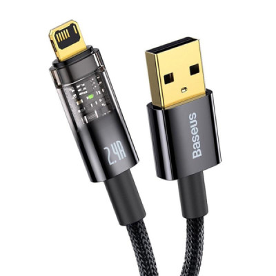 Cablu de Date USB la Lightning 2.4A, 2m - Baseus Explorer Auto Power-Off (CATS000501) - Black - 2