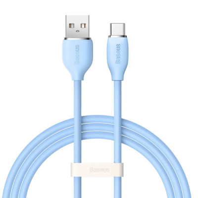 Cablu de Date USB la Type-C 100W, 1.2m - Baseus Jelly Liquid Silica Gel (CAGD010003) - Blue - 1