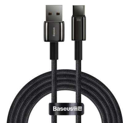 Cablu de Date USB la Type-C 66W, 2m - Baseus Tugsten Gold (CATWJ-C01) - Black - 1