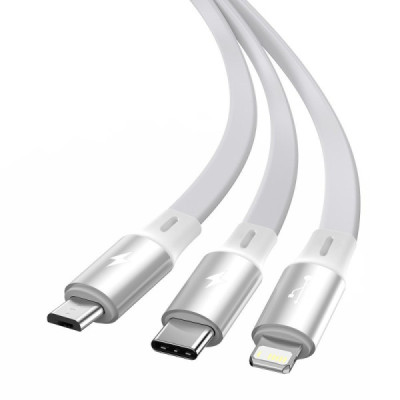 Cablu de Date USB la Type-C, Lightning, Micro-USB 3.5A, 1.2m - Baseus (CAMLT-MJ02) - White - 2