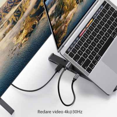 Suport Laptop + Hub Type-C la 2xUSB, HDMI, card SD, Card TF - Ugreen (80551) - Black - 3