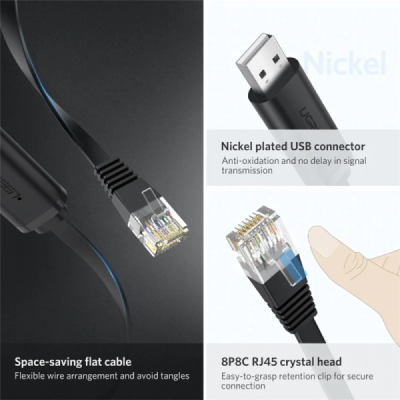 Cablu de Internet USB-A la RJ45 3m - Ugreen (60813) - Black - 3