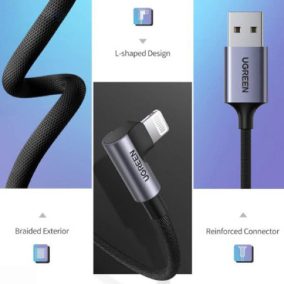 Cablu de Date USB la Lightning 2.4A, 1.5m - Ugreen (60770) - Black - 3