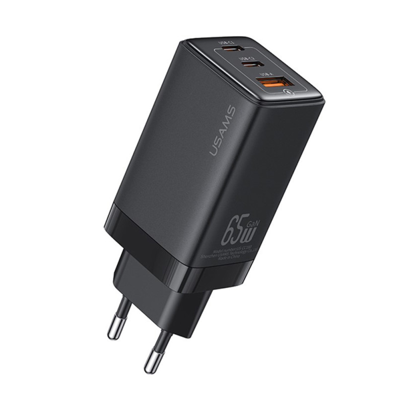 Incarcator GaN Fast Charge 65W 2x tip C, USB, Usams, negru, US-CC180 - 1