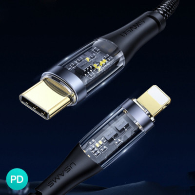 Cablu de Date Type-C la Lightning PD, 20W, 1.2m - Usams Icy Series (US-SJ573) - Black - 2