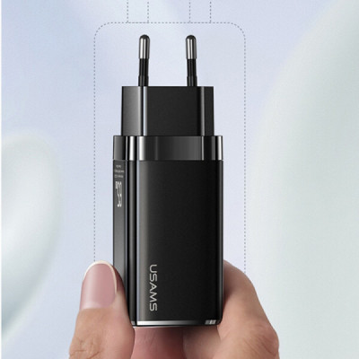 Incarcator priza 2x Type-C, USB 65W + Cablu Type-C PD100W - Usams Kit (MTXLOGTC01) - Black - 3