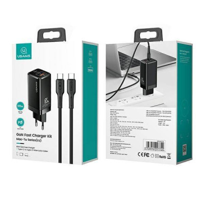Incarcator priza 2x Type-C, USB 65W + Cablu Type-C PD100W - Usams Kit (MTXLOGTC01) - Black - 5