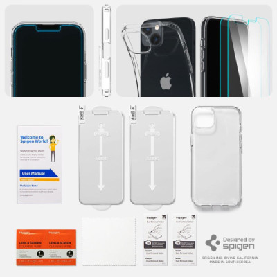 Husa pentru iPhone 14 Plus + 2x Folie - Spigen Crystal Pack 360 - Crystal Clear - 6