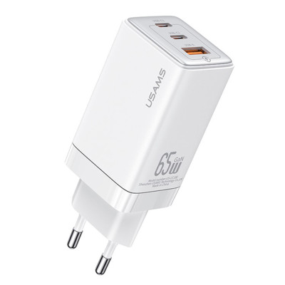 Incarcator GaN Fast Charge 65W 2x tip C, USB, Usams, alb, US-CC180 - 1