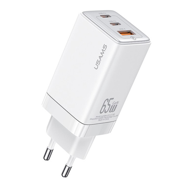Incarcator GaN Fast Charge 65W 2x tip C, USB, Usams, alb, US-CC180
