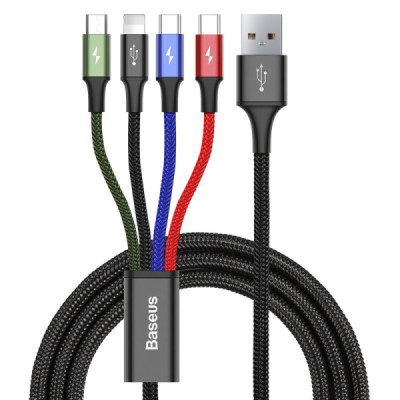 Cablu de Date USB la Lightning, 2 x Type-C, Micro-USB 3.5A, 1.2m - Baseus (CA1T4-B01) - Black - 1