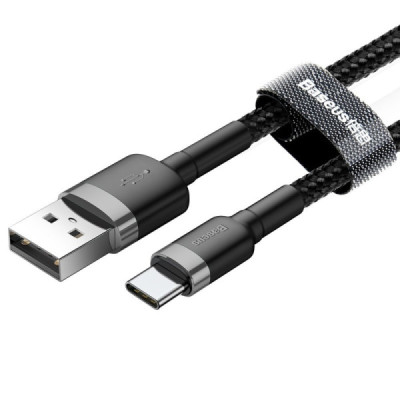 Cablu de Date USB Type-C, 2A, 3m - Baseus Cafule (CATKLF-UG1) - Gray Black - 3