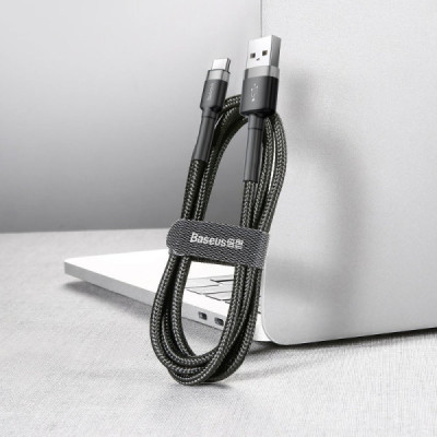 Cablu de Date USB Type-C, 2A, 3m - Baseus Cafule (CATKLF-UG1) - Gray Black - 6