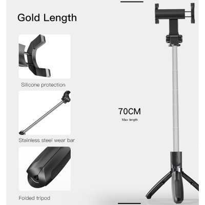 Selfie stick wireless bluetooth cu trepied Yesido SF11, negru - 1