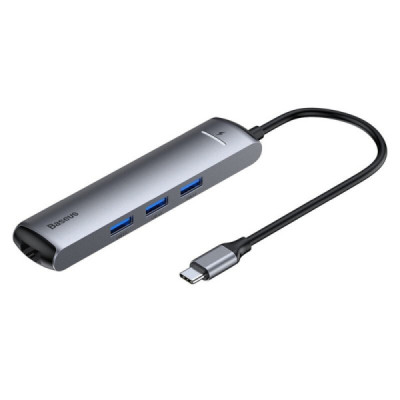 Hub - USB-C la HDMI, Type-C, 3x USB, RJ45 - Baseus (CAHUB-J0G) - Grey - 1