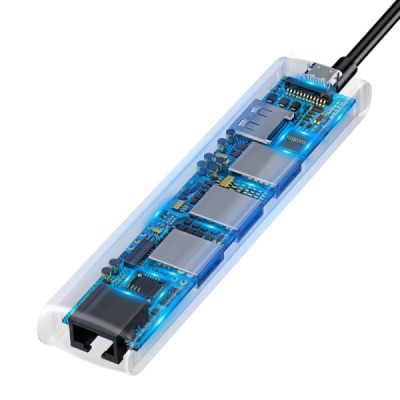 Hub - USB-C la HDMI, Type-C, 3x USB, RJ45 - Baseus (CAHUB-J0G) - Grey - 5
