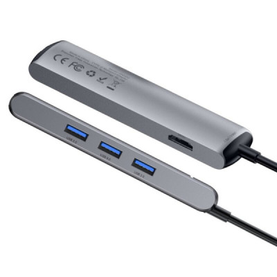 Hub - USB-C la HDMI, Type-C, 3x USB, RJ45 - Baseus (CAHUB-J0G) - Grey - 7
