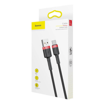 Cablu de Date USB Type-C, 3A, 0.5m - Baseus Cafule (CATKLF-A91) - Black / Red - 7