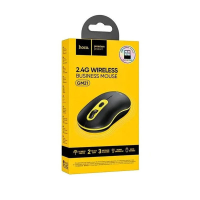 Mouse Wireless  1000-1600 DPI - Hoco (GM21) - Black / Yellow - 5