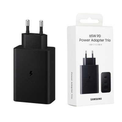 Incarcator Priza 2x Type-C/USB PPS, PD 65W, QC 3.0, AFC, FCP - Samsung (EP-T6530NBEGEU) - Black (Blister Packing) - 1