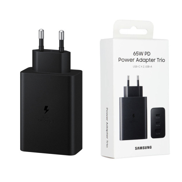 Incarcator Priza 2x Type-C/USB PPS, PD 65W, QC 3.0, AFC, FCP - Samsung (EP-T6530NBEGEU) - Black (Blister Packing)