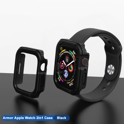 Husa pentru Apple Watch 4 / 5/ 6/ SE / SE 2 (40mm) + Folie - Lito Watch Armor 360 - Black - 3