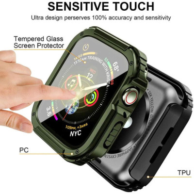 Husa pentru Apple Watch 7 / 8 / 9 (41mm) + Folie - Lito Watch Armor 360 - Green - 2
